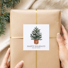 Custom Happy Holidays Cute Boho Christmas Tree スクエアシール