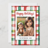 Custom Happy Holidays Fun Plaid Red Green Photo シーズンカード (正面)