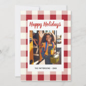Custom Happy Holidays Fun Plaid Red Green Photo シーズンカード (正面)