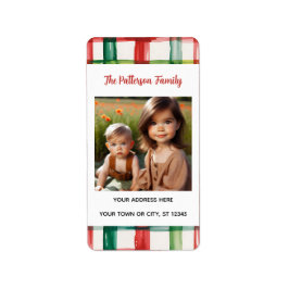 Custom Happy Holidays Fun Plaid Red Green Photo ラベル
