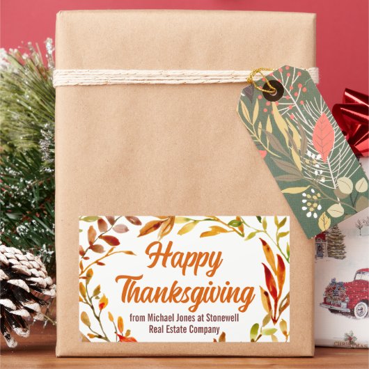 Custom Happy Thanksgiving Autumn Leaves Business 長方形シール (クリスマス)