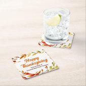 Custom Happy Thanksgiving Autumn Leaves Company スクエアペーパーコースター (インサイチュ)