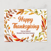 Custom Happy Thanksgiving Autumn Leaves Company ポストカード (正面)