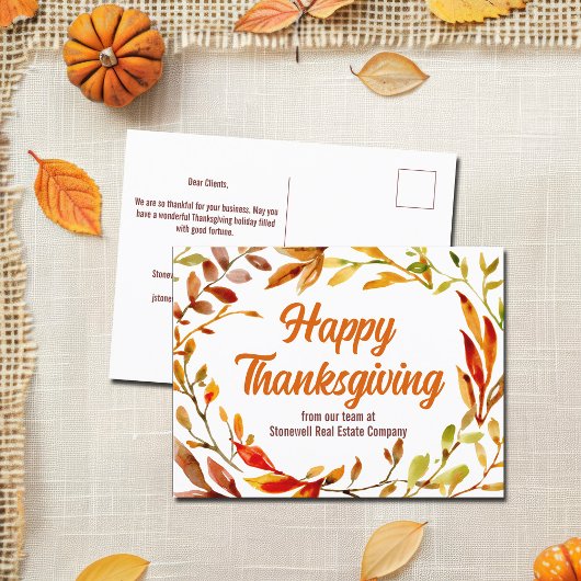 Custom Happy Thanksgiving Autumn Leaves Company ポストカード