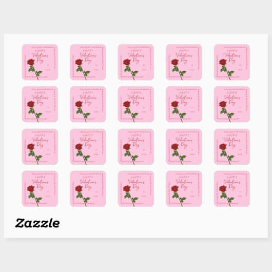 Custom Happy Valentine’s Day Rose Square Sticker スクエアシール (シート)