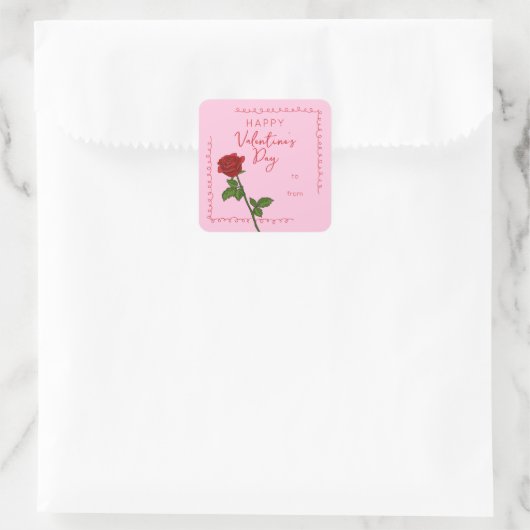 Custom Happy Valentine’s Day Rose Square Sticker スクエアシール (バッグ)
