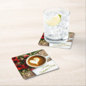 Custom Happy Valentine's Day Coffee Cup with Heart スクエアペーパーコースター (インサイチュ)