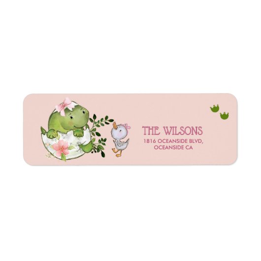 Custom Hatching Dino & Duckling Return Address ラベル (正面)