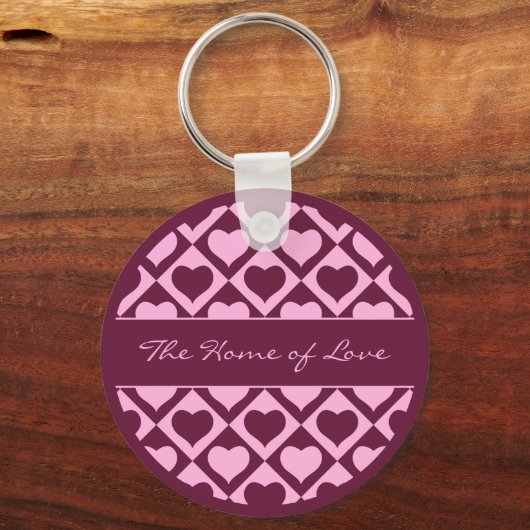 Custom Heart Checkerboard Pattern Bordeaux Pink - キーホルダー (正面)