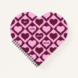 Custom Heart Checkerboard Pattern Bordeaux Pink -  ノートブック