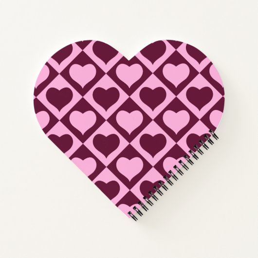 Custom Heart Checkerboard Pattern Bordeaux Pink -  ノートブック (裏面)