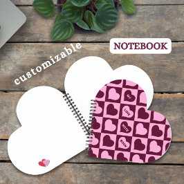 Custom Heart Checkerboard Pattern Bordeaux Pink -  ノートブック