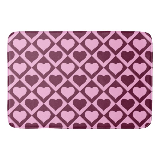 Custom Heart Checkerboard Pattern Bordeaux Pink -  バスマット (正面)