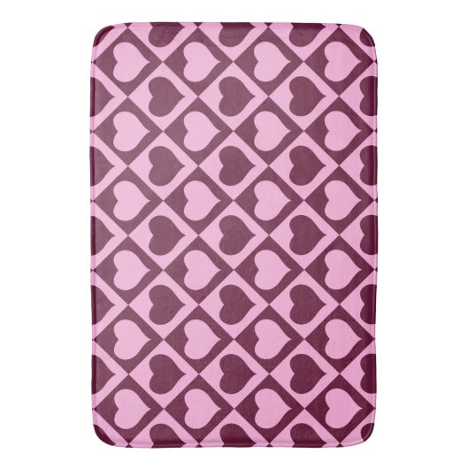 Custom Heart Checkerboard Pattern Bordeaux Pink -  バスマット (正面縦)