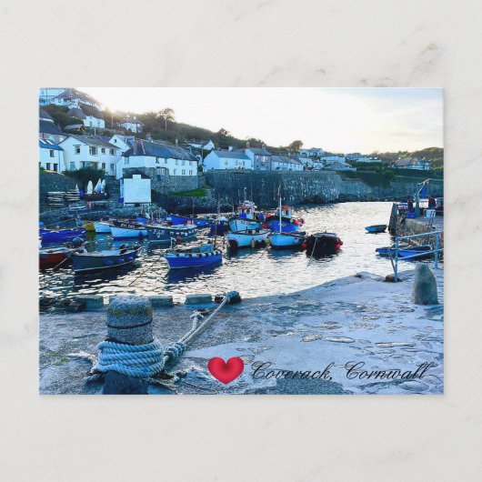 Custom Heart Coverack Harbour Dusk Cornwall Photo シーズンポストカード (正面)