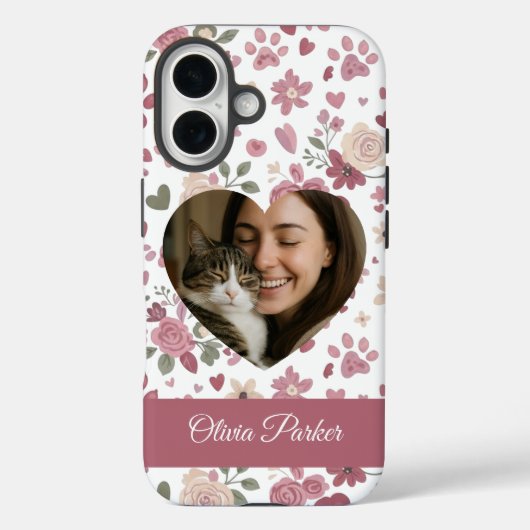 Custom Heart Photo Cat Lover Phone Case Case-Mate iPhoneケース (裏面)