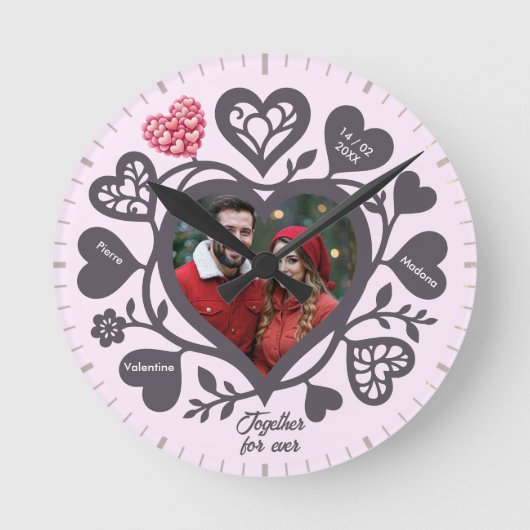 Custom Heart Photo Romantic Wall Clock ラウンド壁時計 (正面)