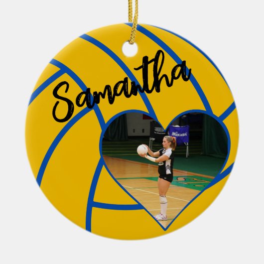 Custom Heart Photo Senior Volleyball Player セラミックオーナメント (正面)