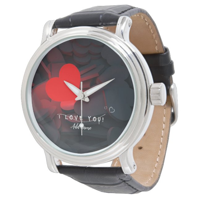 Custom Heart Watch – Bold Romantic Gift with Name 腕時計 (アングル)