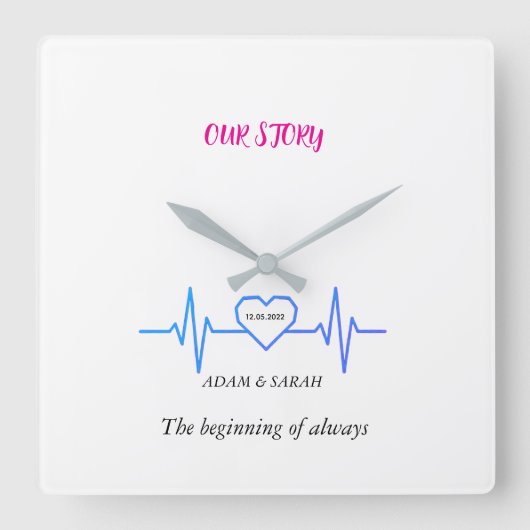 Custom Heartbeat Wall Clock - Personalized Anniver スクエア壁時計 (正面)