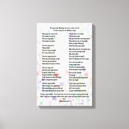 Custom Heartfelt Mother's Day Poem Canvas Gift キャンバスプリント (正面)