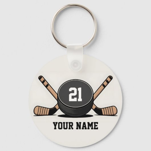 Custom Hockey Puck and Sticks Keychain キーホルダー (正面)
