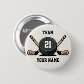 Custom Hockey Puck and Sticks Keychain 缶バッジ (正面&裏面)