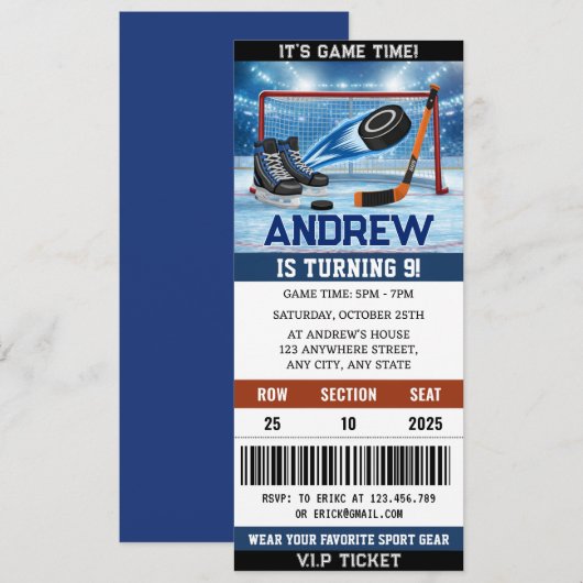 Custom Hockey Ticket Birthday Decorations 招待状 (正面/裏面)