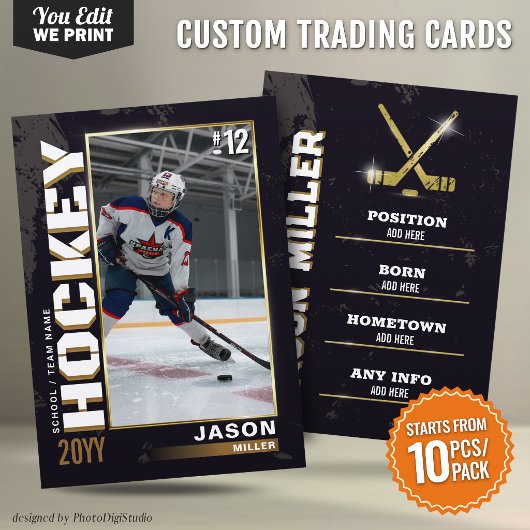 Custom Hockey Trading Card Black Gold Player Card  プレイスカード