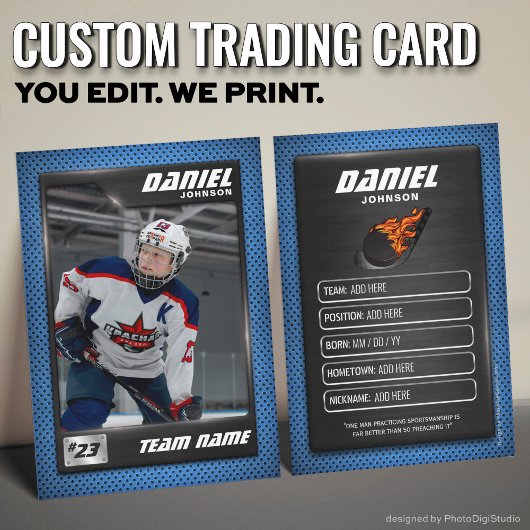 Custom Hockey Trading Card, Blue Graphite Player コーリングカード