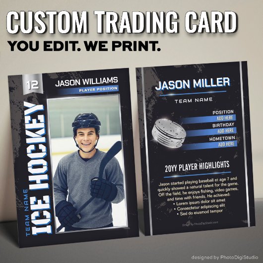 Custom Hockey Trading Card, Blue Power Player コーリングカード