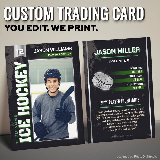Custom Hockey Trading Card, Green Power Player コーリングカード