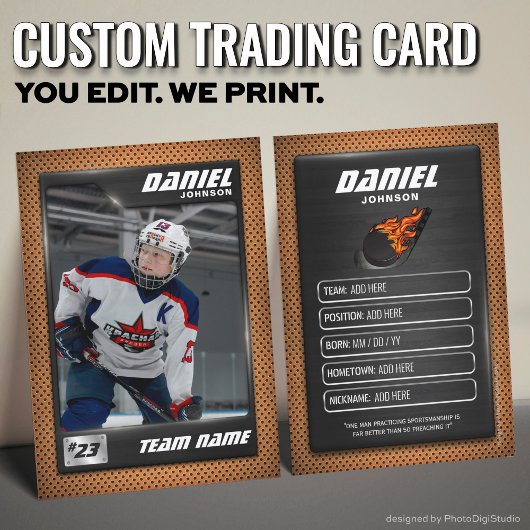 Custom Hockey Trading Card, Orange Graphite Player コーリングカード
