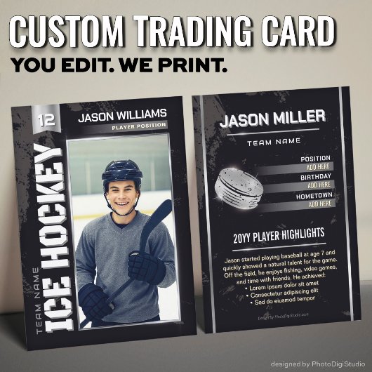Custom Hockey Trading Card, Silver Power Player コーリングカード