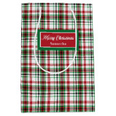 Custom Holiday Gift Bags Classic Red Green Plaid ミディアムペーパーバッグ (正面)