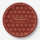 Custom Holiday Paper Plates Red Gold Monogram ペーパープレート (正面)