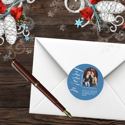 Custom Holiday Return Address Label Add Your PHOTO ラウンドシール