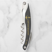 Custom Home Bar Monogram Black Gold Anchor ソムリエナイフ (正面)