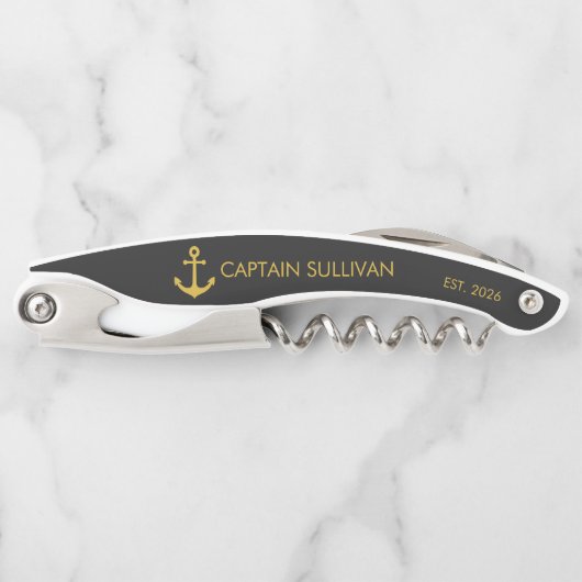 Custom Home Bar Monogram Black Gold Anchor ソムリエナイフ (正面)