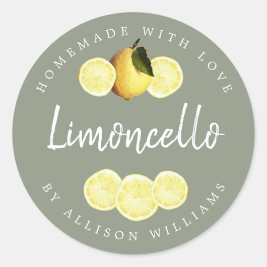 Custom Homemade Limoncello Label Sage Green ラウンドシール (正面)