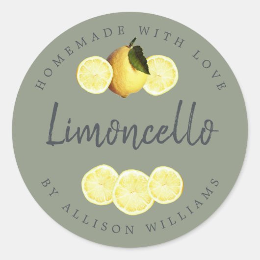 Custom Homemade Limoncello Label Sage Green ラウンドシール (正面)