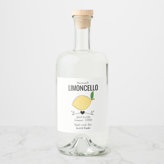 custom homemade limoncello wedding favor リキュールボトルラベル (正面)
