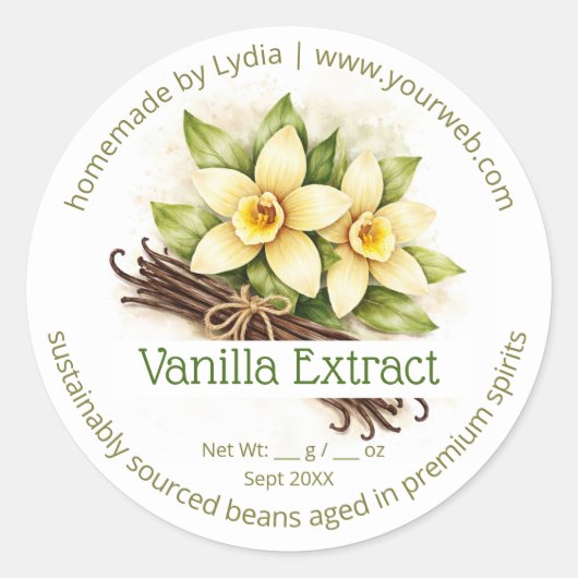 Custom Homemade Vanilla Extract Round Sticker ラウンドシール (正面)