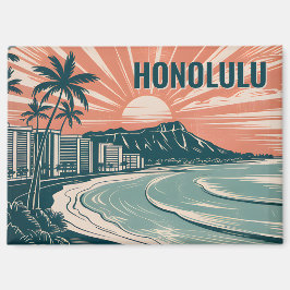 Custom Honolulu Waikiki Diamond Head Scenic Retro マグネット