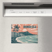 Custom Honolulu Waikiki Diamond Head Scenic Retro マグネット (インサイチュ (食洗機))