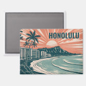 Custom Honolulu Waikiki Diamond Head Scenic Retro マグネット (正面/裏面)