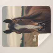 Custom Horse Lover Sherpa Blanket Equestrian Gift シェルパブランケット (正面(横))