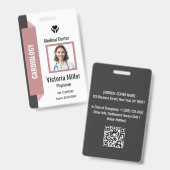 Custom Hospital Employee ID  Logo & Photo | Pink バッジ (正面＆裏面)