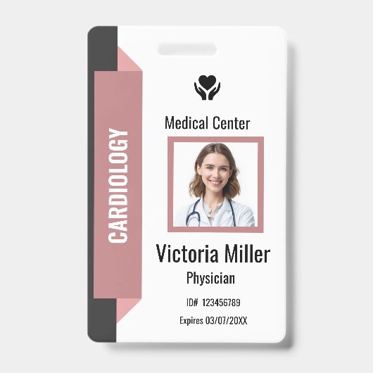Custom Hospital Employee ID  Logo & Photo | Pink バッジ (正面)