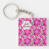 Custom Hot Pink Floral Seamless Pattern  キーホルダー (正面)